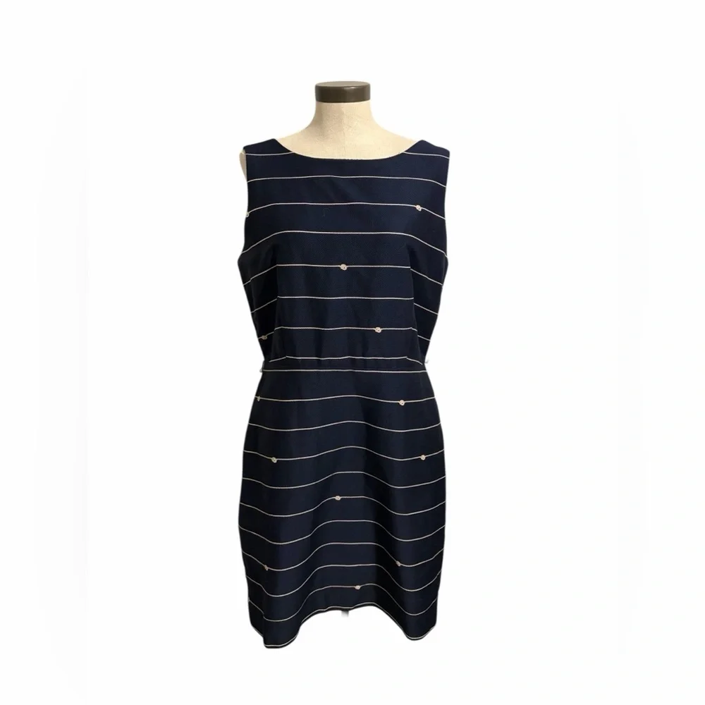 The‎ Limited Navy White Striped Midi Sheath Dress Nautical Preppy Size 14 Career